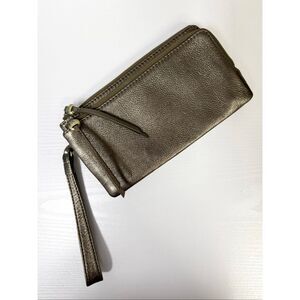 Hobo Dayton Metallic Pewter Leather Phone Wristlet Wallet